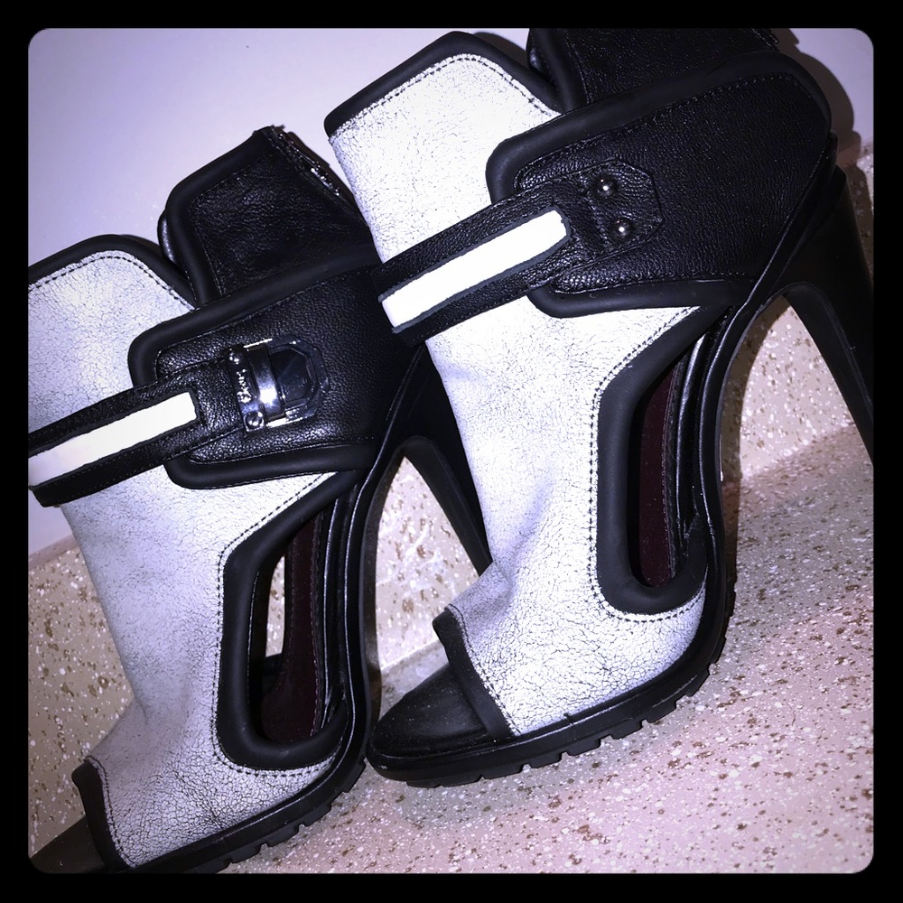 Black and gray heels.